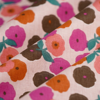 Chouchou Tissu - Rose à fleur marron/rose/orange