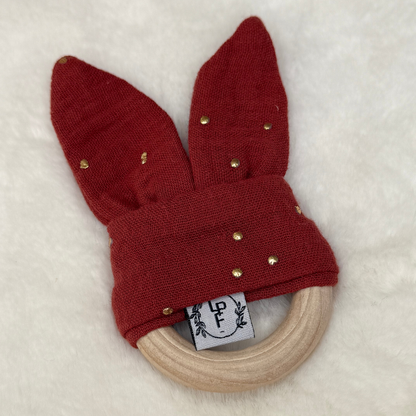 Anneau de Dentition - Gaze de coton Tomette à pois dorés