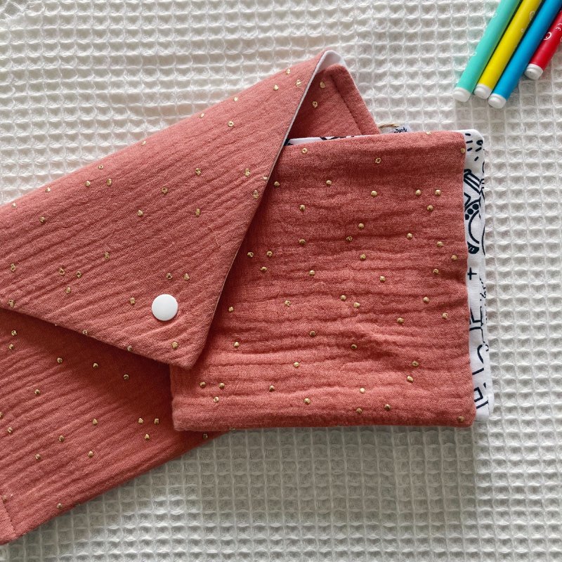 Kit à Colorier Lavable - Gaze de coton Marsala à pois dorés - La Petite Framboise