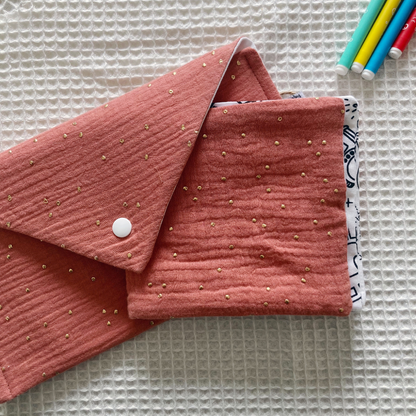 Kit à Colorier Lavable - Gaze de coton Marsala à pois dorés - La Petite Framboise