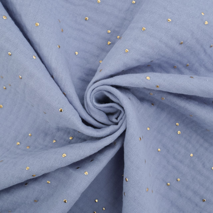 Chouchou Tissu - Bleu glacial à pois dorés