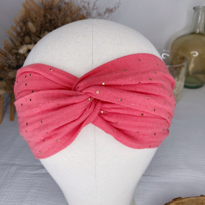 Headband twist adulte - Corail à pois dorés - La Petite Framboise