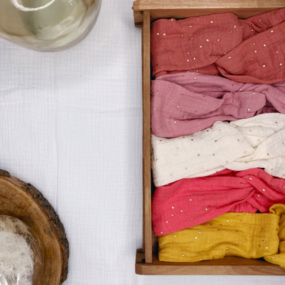 Headband twist adulte - Corail à pois dorés - La Petite Framboise