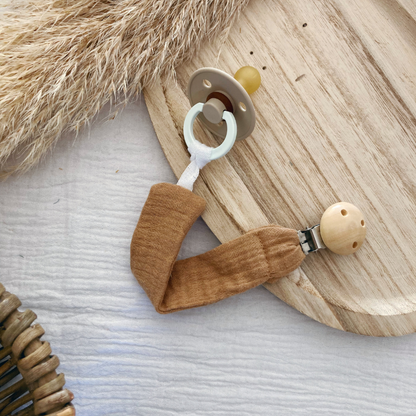 Attache tétine - Gaze de coton Camel - La Petite Framboise