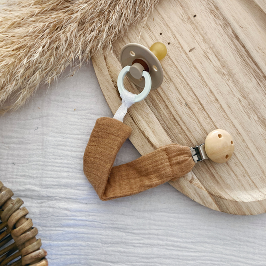 Attache tétine - Gaze de coton Camel - La Petite Framboise