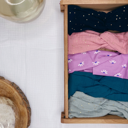 Headband twist adulte - Noir à pois dorés - La Petite Framboise