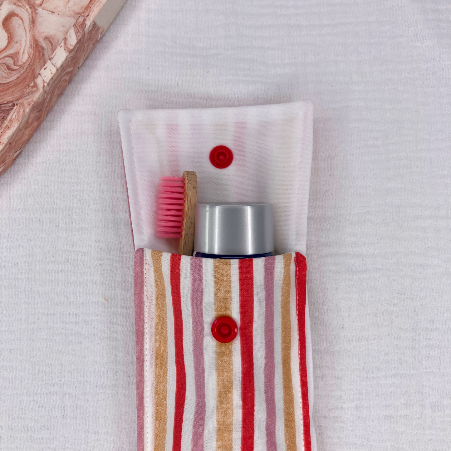 Pochette à Brosse à Dents Imperméable - Rayures rouge/jaune/rose