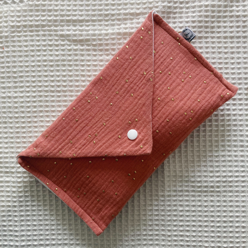 Kit à Colorier Lavable - Gaze de coton Marsala à pois dorés - La Petite Framboise