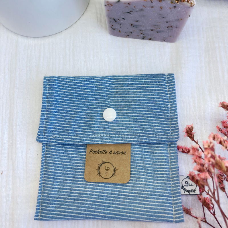 Pochette à Savon Imperméable – Bleu jean rayé - La Petite Framboise