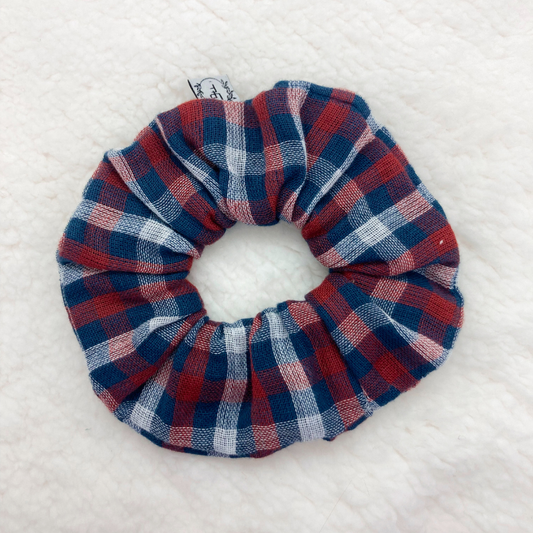 Chouchou Tissu - Carreaux bleu/rouge