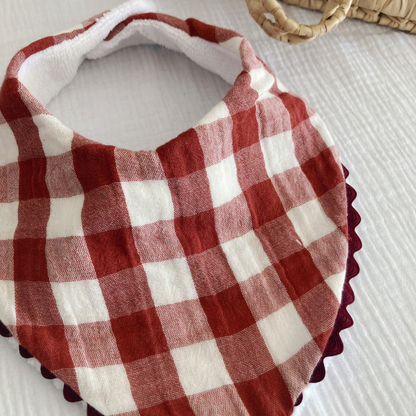 Bavoir bandana à Galon - Vichy brique