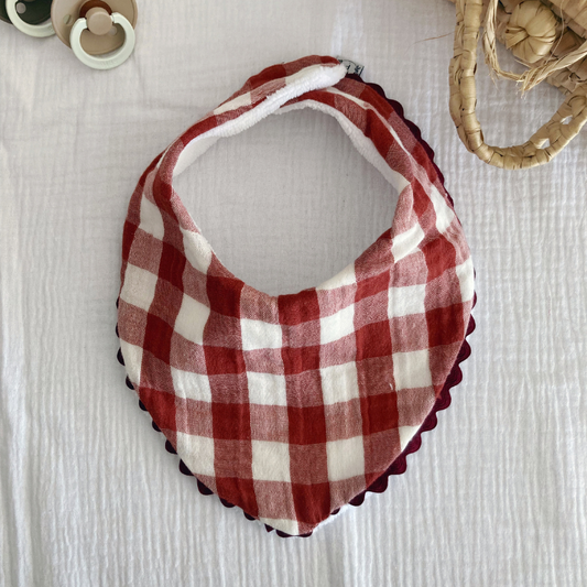 Bavoir bandana à Galon - Vichy brique