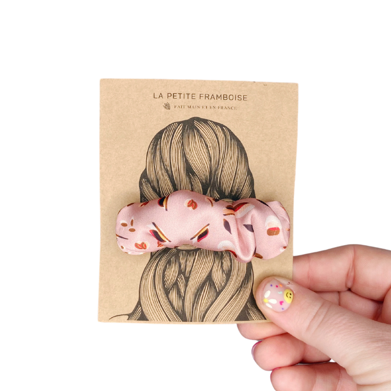 Pince Scrunchy - Satin feuillage rose - La Petite Framboise
