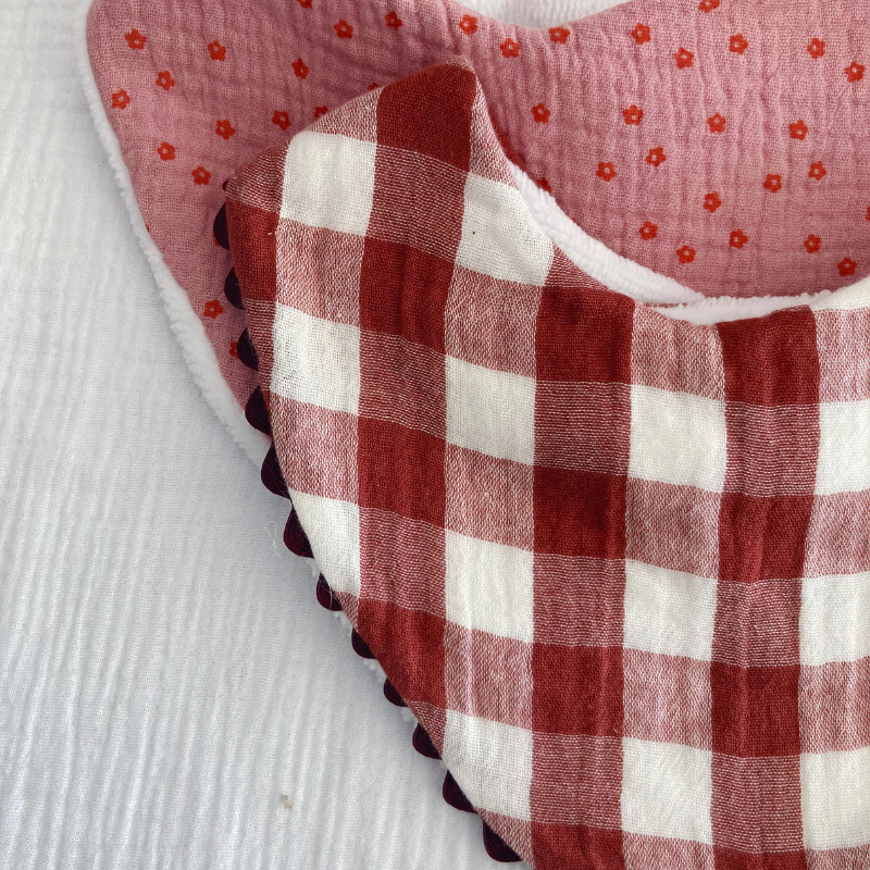 Bavoir bandana à Galon - Vichy brique