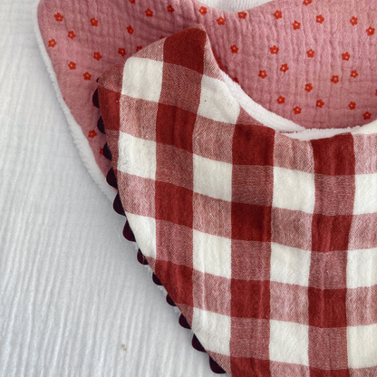 Bavoir bandana à Galon - Vichy brique