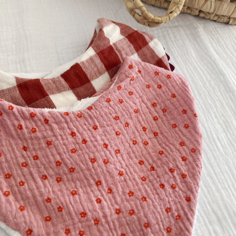 Bavoir bandana à Galon - Vichy brique