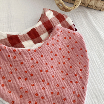 Bavoir bandana à Galon - Vichy brique