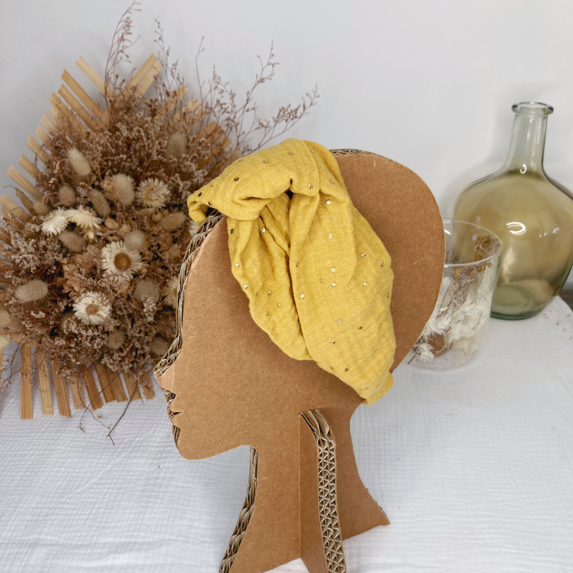 Headband twist enfant - Moutarde à pois dorés - La Petite Framboise