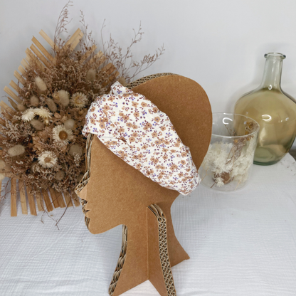 Headband twist enfant - Beige à fleurs camel