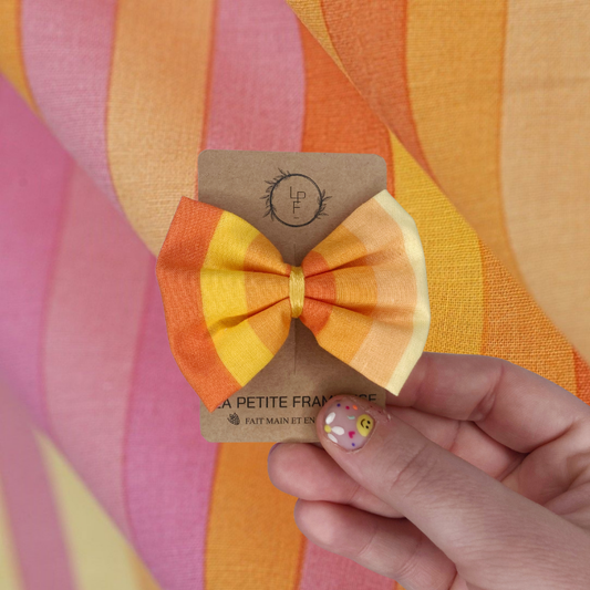 Barrette Nœud - Rayé orange/jaune/rose