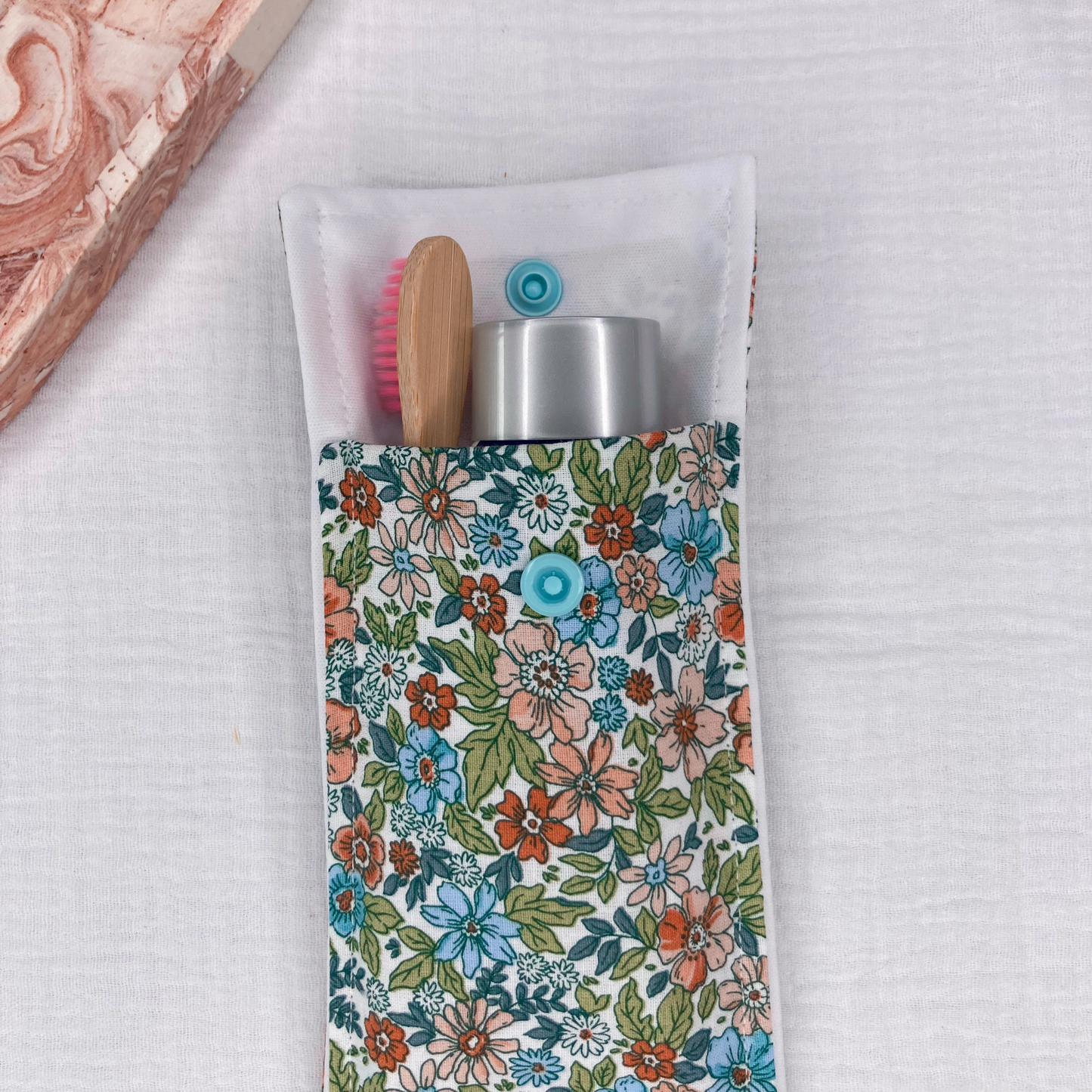 Pochette à Brosse à Dents Imperméable - Fleuri vert/rose/bleu