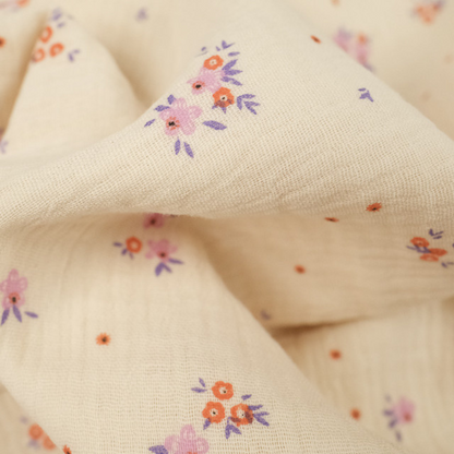 Headband twist enfant - Beige à fleur violet/rose