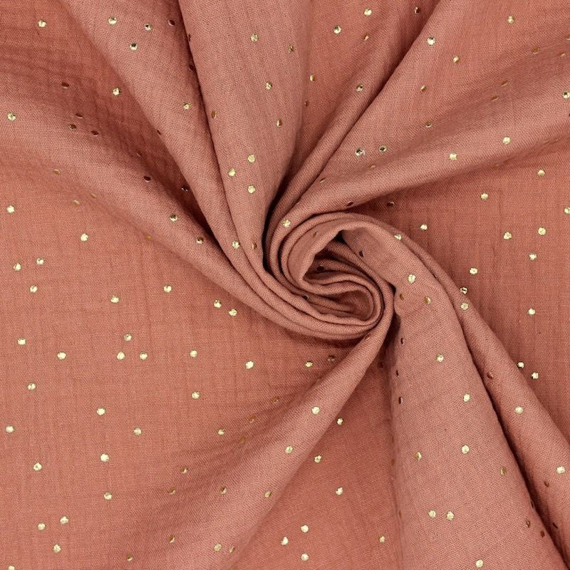 Kit à Colorier Lavable - Gaze de coton Marsala à pois dorés - La Petite Framboise