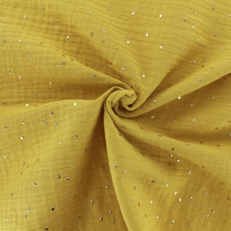 Protège carnet de santé - Gaze de coton Moutarde à pois doré - La Petite Framboise