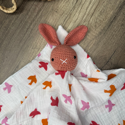 Doudou Lapin- Blanc à oiseaux