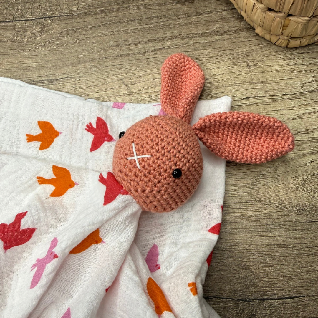 Doudou Lapin- Blanc à oiseaux