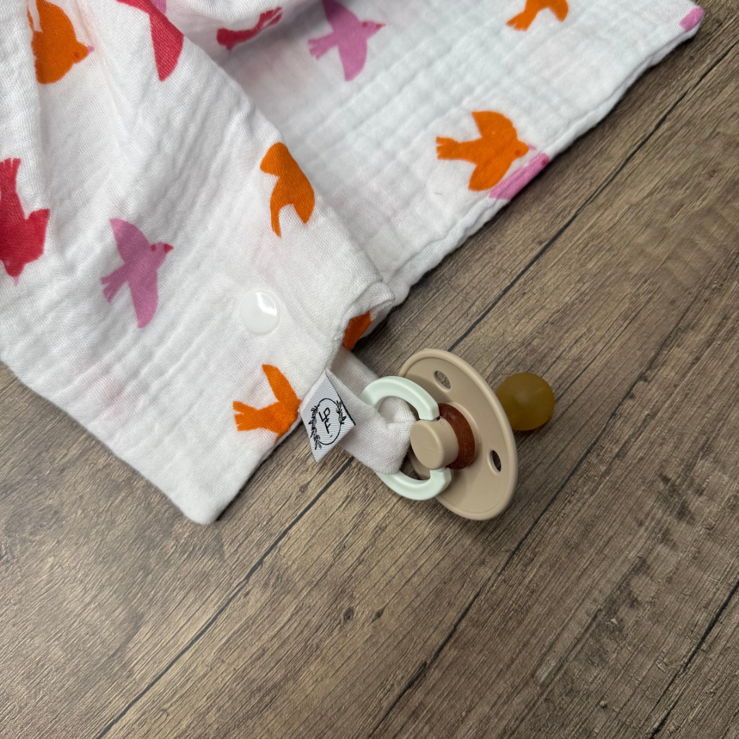 Doudou Lapin- Blanc à oiseaux