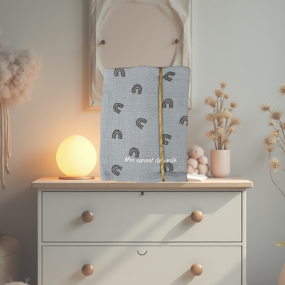 Protège carnet de santé - bleu pétrole et arc en ciel