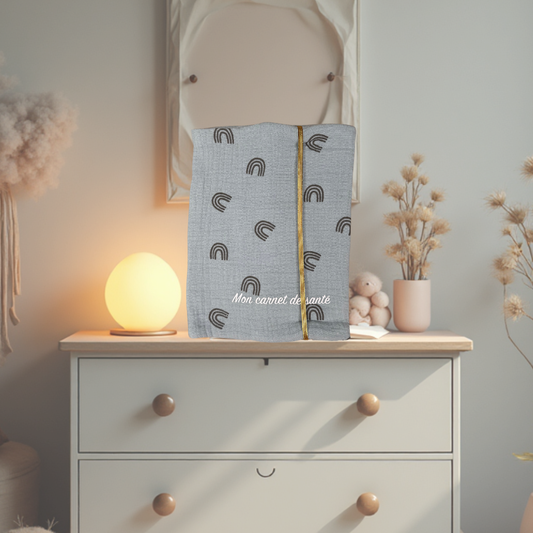 Protège carnet de santé - bleu pétrole et arc en ciel