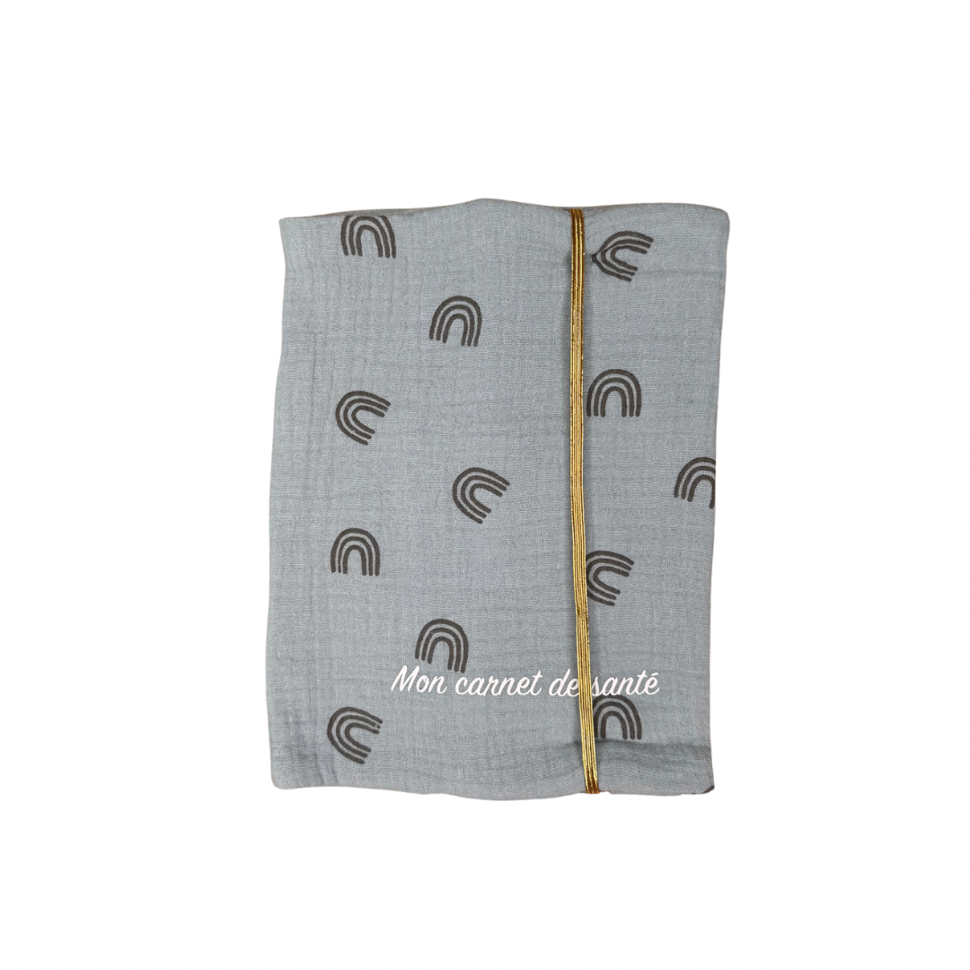 Protège carnet de santé - bleu pétrole et arc en ciel